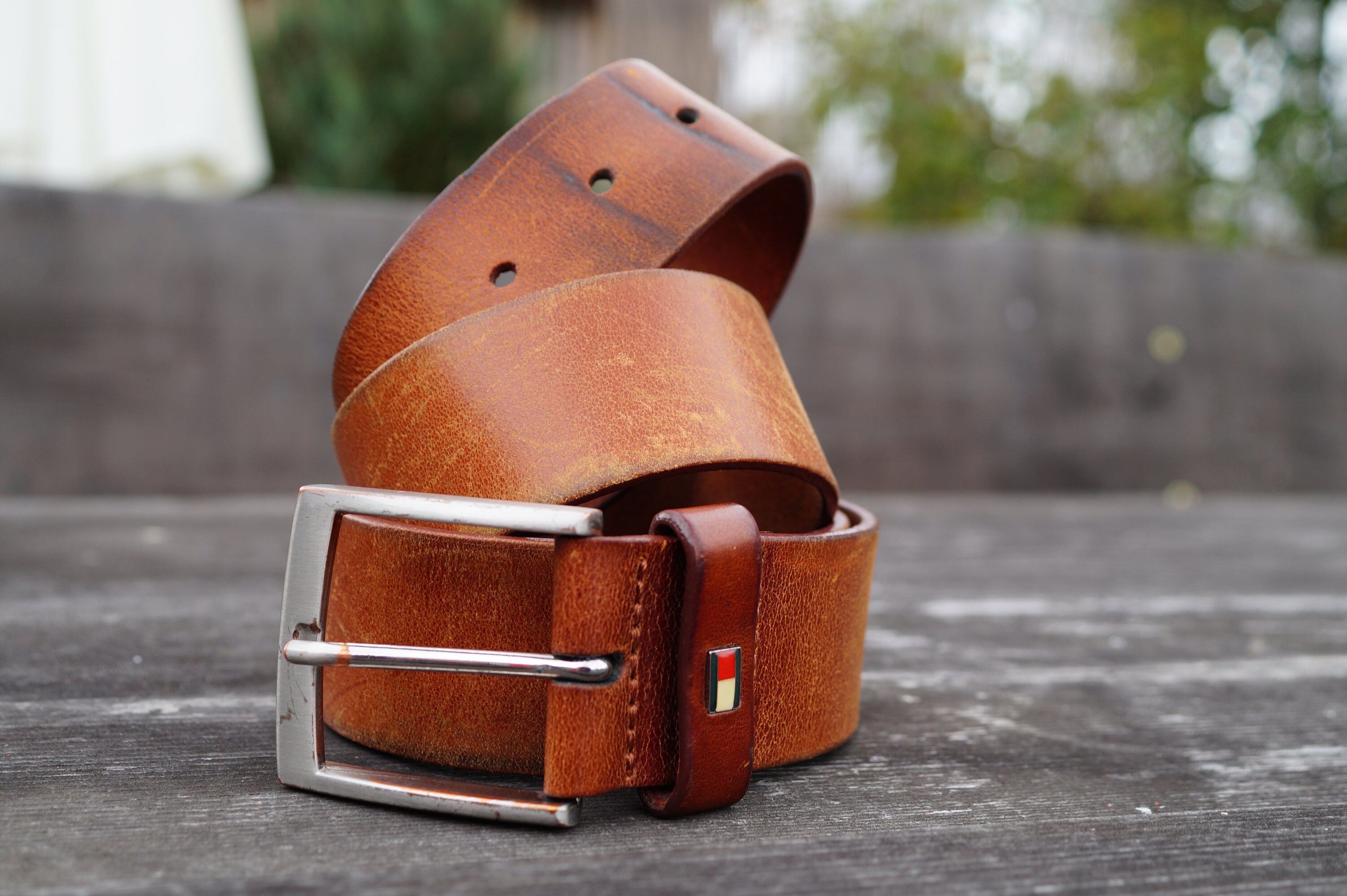 Vintage Cognac Leather Belt: Thick Genuine Leather, Solid 