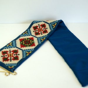 Vintage Swedish Wool Embroidery Tapestry: Rustic Folk Art Wall Hanging