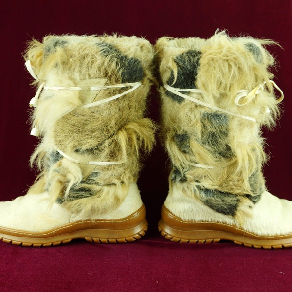 Vintage Rentier Fell stiefel Echtfell Stiefel Nordische Winter Schneestiefel Schnürstiefel Winterstiefel Norweger Stiefel Mukluk Stiefel Eskimo Stiefel