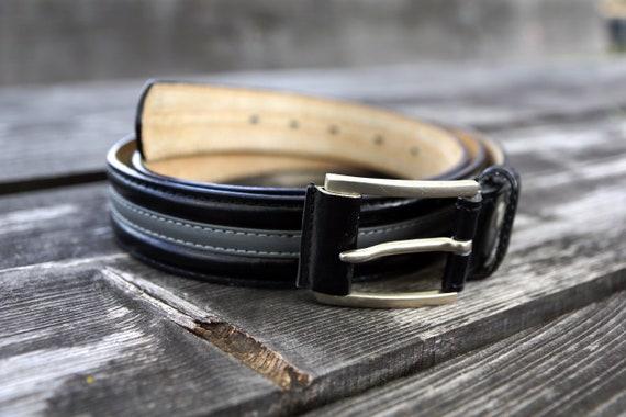 Vintage Black Leather Belt: Thick Genuine Leather With Brass  display picture 3
