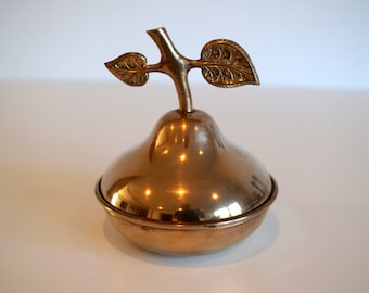 Vintage Brass Pear Trinket Box: Mid-Century Jewelry Container