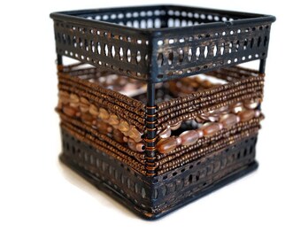 Portacandele In Legno Rustico Naturale – Con Perline Decorative, Regalo Per Matrimonio E Casa