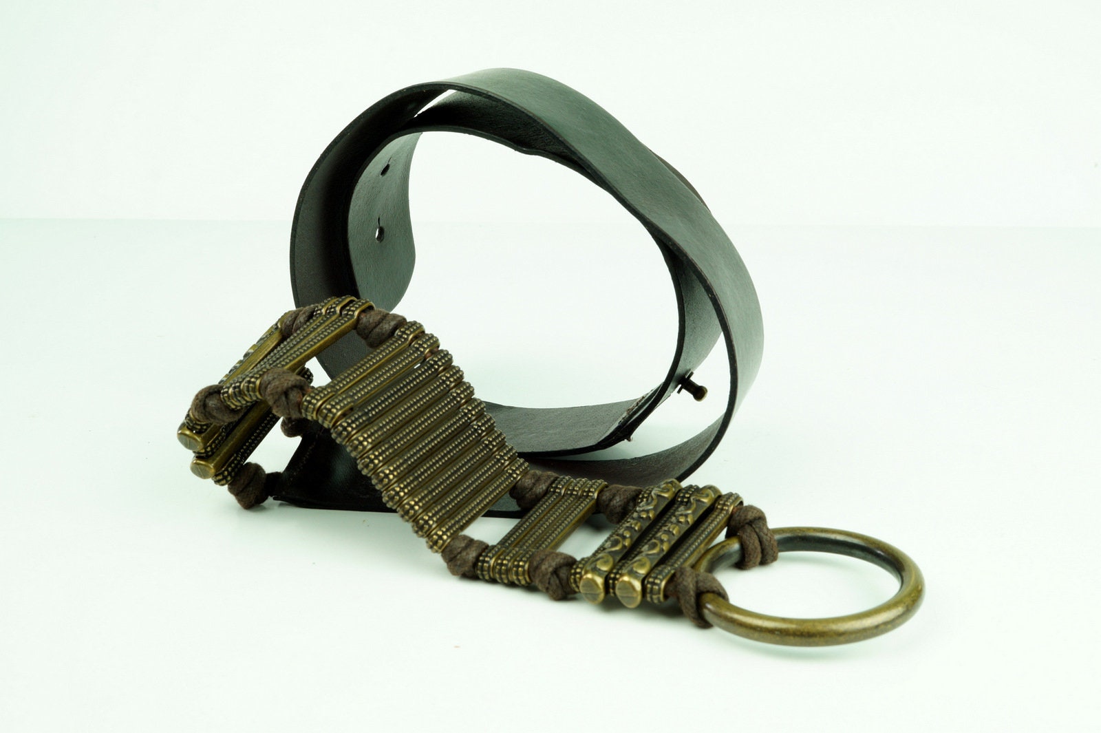 Vintage Wide Leather Belt: Brown Brass Chain, Retro Rocker 