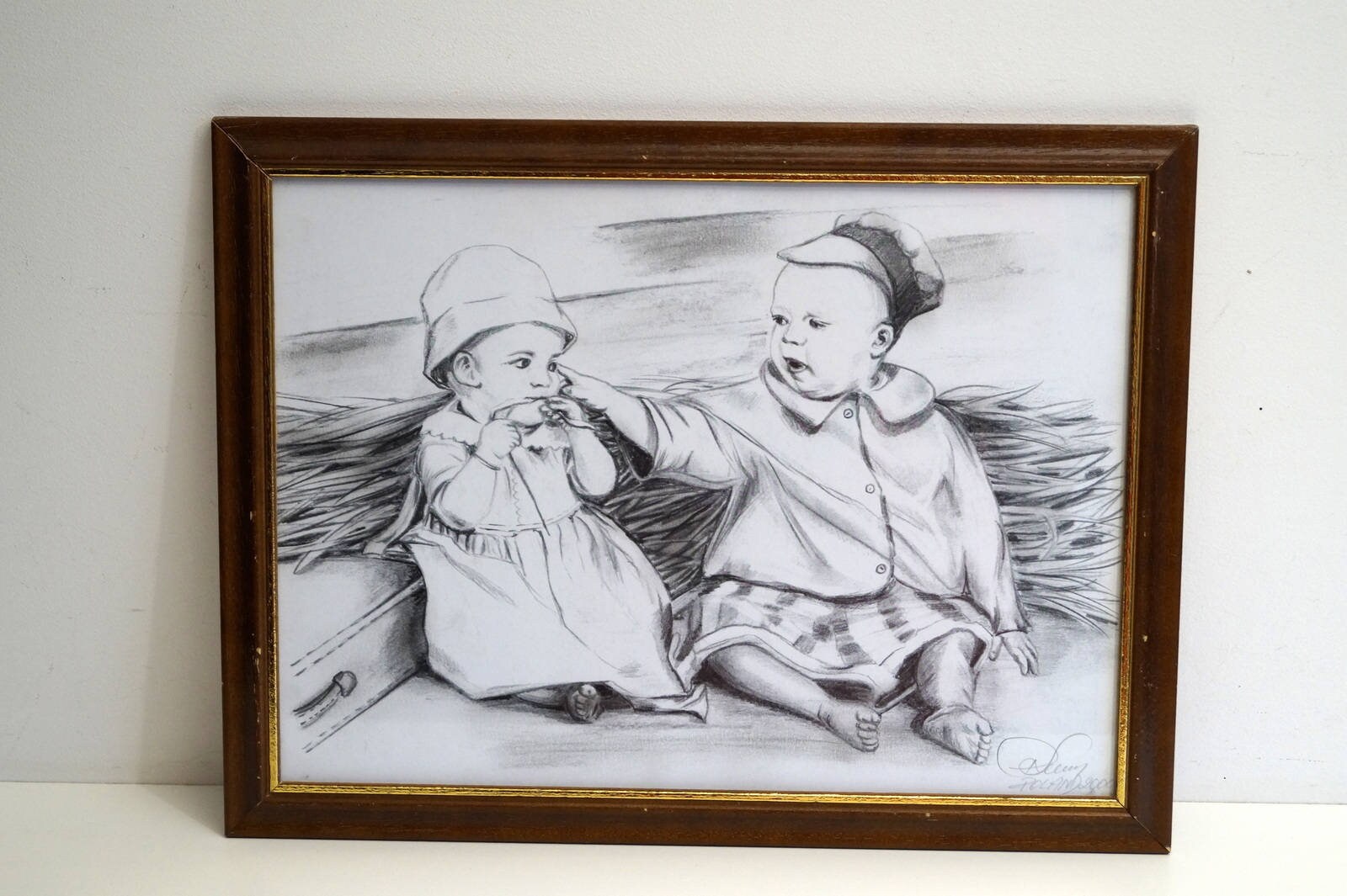 スウェーデンのヴィンテージ鉛筆画：子供の肖像画、オリジナルの 