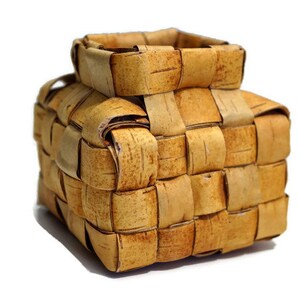Vintage Swedish Handmade Birch Bark Square Box, Small Basket Birch Bark Container Handwoven Decor Scandinavian Design.Rustic Kitchen storage