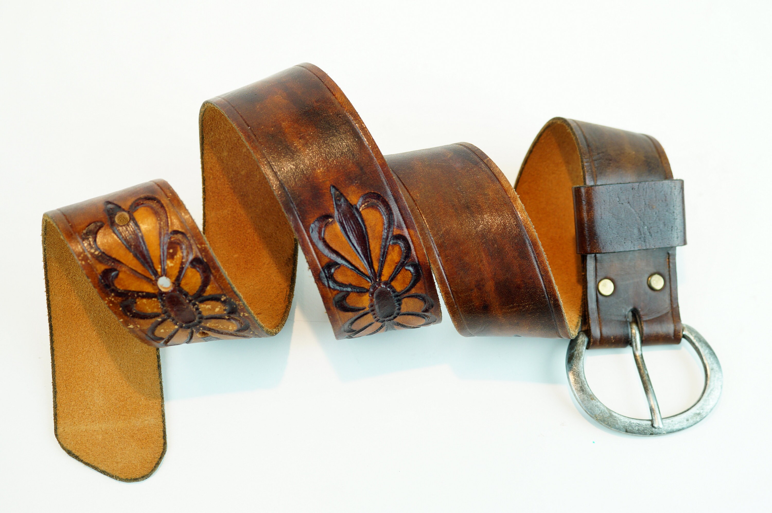 Vintage Cognac Leather Belt: Thick Genuine Leather, Solid  display picture 3