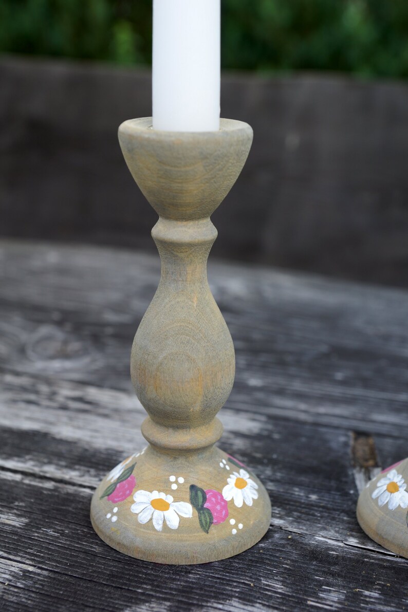 Swedish Vintage Hand carved Wood Candle Holders Set of 2 colored wooden Candlesticks Traditional Wood Candleholders Scandinavian Home Deco