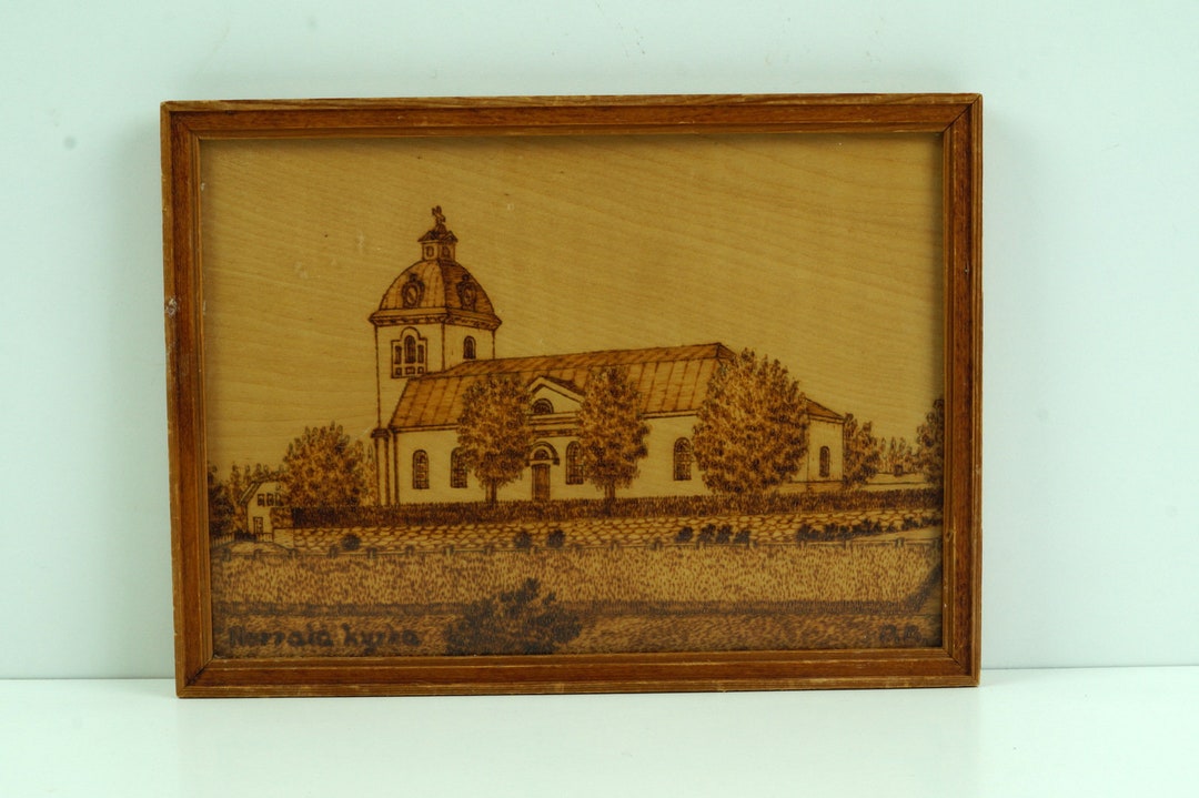 Vintage Pyrography Wood Art: Hand-carved Church Scene - Etsy