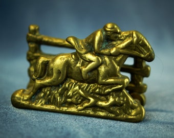 Vintage Brass Horse Rider Napkin/Letter Holder: Art Deco Farmhouse Decor