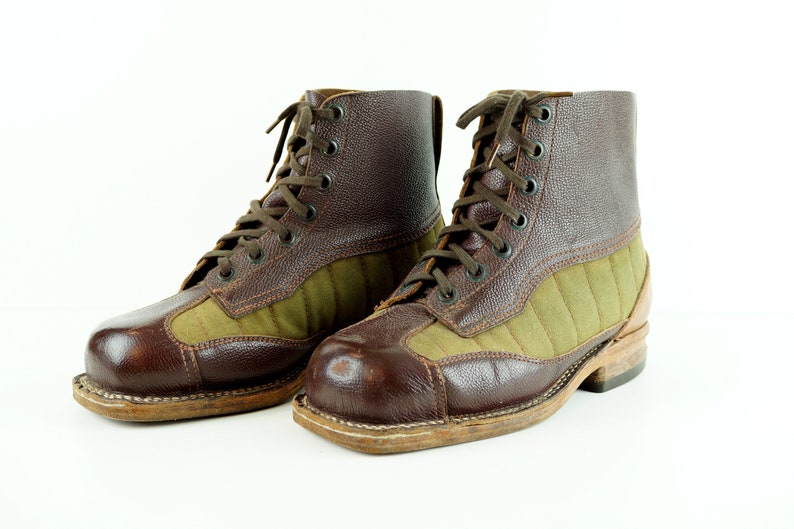 excellent condition square toed hiking boots, leather Weron boots canvas 1960s SWEDISH MILITARY BOOTS Tretorn quality work boot