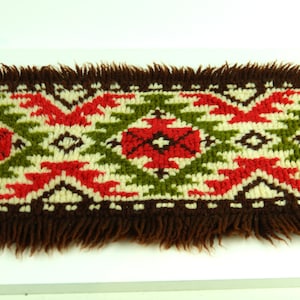 Vintage Swedish Rug Embroidered Striped Woven Rug brown red green Rug Handmade Woolen Carpet Scandinavian Rug Cottage Floor Runner