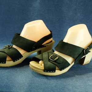 Wood clogs Boho shoes Vintage wooden clogs Eur 41 by EDBLAD Swedish Rustic women shoes Open Back Clogs black shoes Platform Clogs Sandals