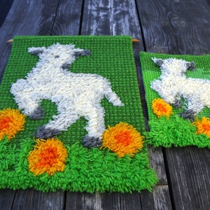 2x Vintage Austrian wall hanging Wool wall decor Wall art Woven wall hanging Wall tapestry Wool wall decor Featuring lambs rustic home decor