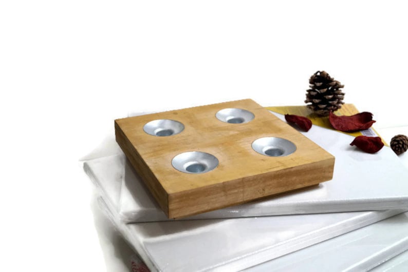 Vintage Wood Candelabra Flat Wooden Candle Holder Solid Wood Etsy