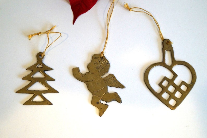 Set of 3 Vintage Brass Christmas Ornaments Brass Angel Tree Etsy