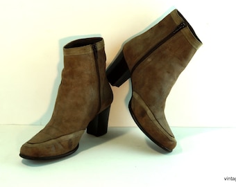 Vintage Brown Leather Ankle Boots - Euro Size 37