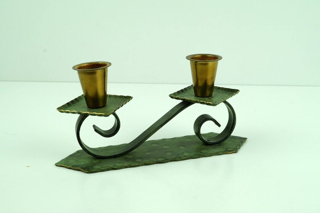 Black Iron Candle Holder for Two Candles. Candelabra Mid Century Design