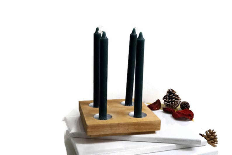 Vintage Wood Candelabra Flat Wooden Candle Holder Solid Wood Etsy