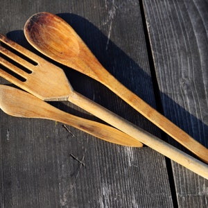 Wood spoons set. 3 Antique Primitive Swedish Wooden Spoons Hand Carved, Primitive Country Kitchen decor. Kitchen Tools. Cooking Spoons