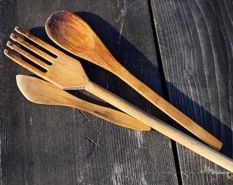 Wood spoons set. 3 Antique Primitive Swedish Wooden Spoons Hand Carved, Primitive Country Kitchen decor. Kitchen Tools. Cooking Spoons