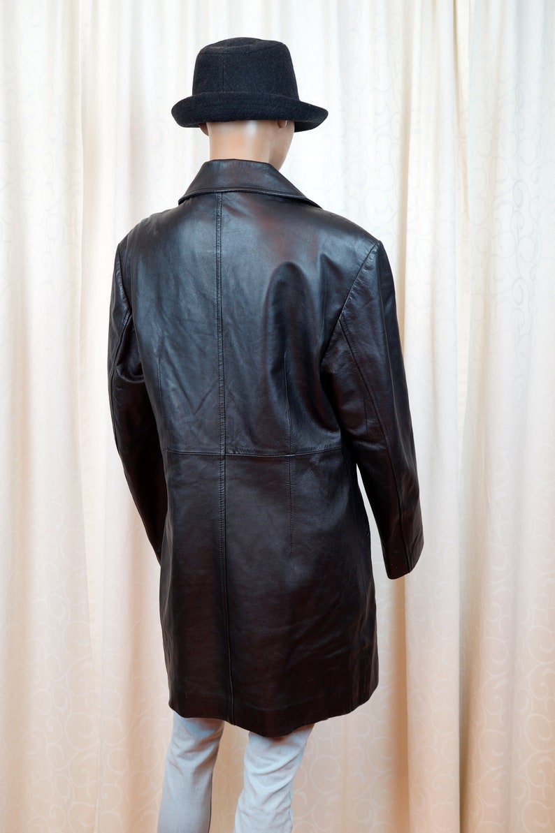 Vintage Leather Parka Coat MAX Leather Jacket L Size Genuine Leather Jacket Black Leather Jacket Made in Italy Fashion Trench Coat