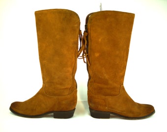 Vintage Suede Leather Mid-Calf Boots - Brown Womens EU 38