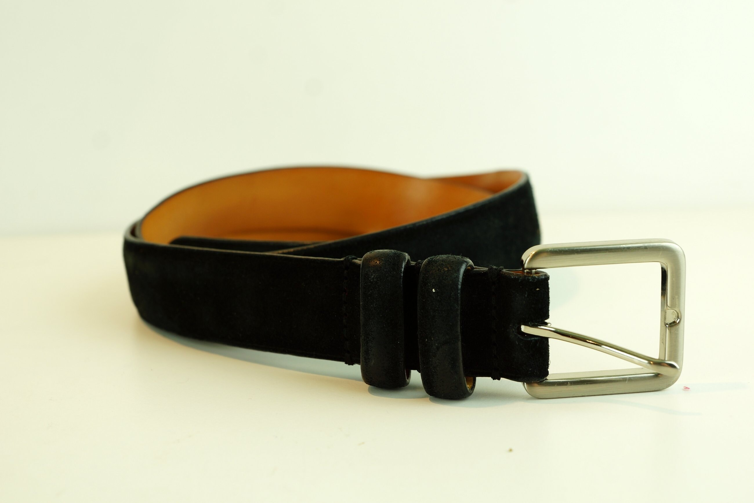 Vintage Black Suede Leather Belt: Solid Brass Buckle, Made  display picture 3
