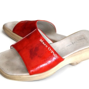 MARCO POLO Leather Slippers Shoes  EUR 39 Made in Italy Red Platform Slides Summer Shoes Women genuine leather Slip On Shoes Open Toe Shoes