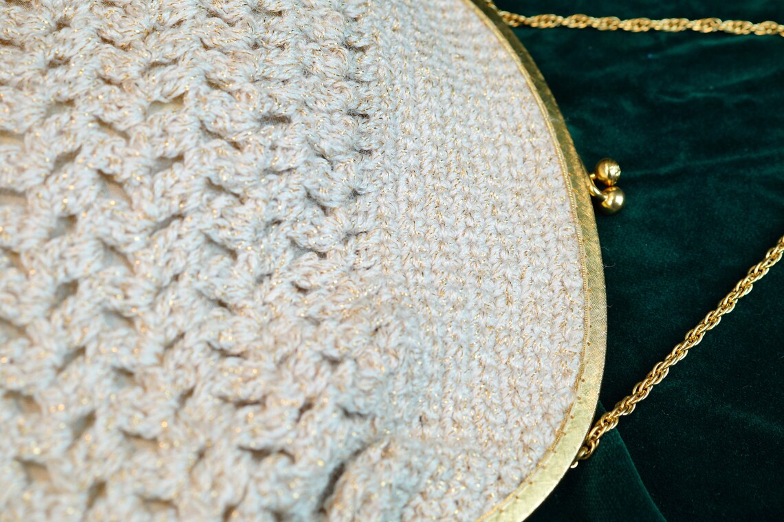 Vintage Crocheted Handbag: Handmade Beige Tote Bag, foto 4 di 5