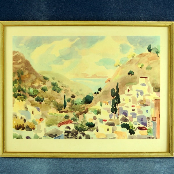 German Vintage Watercolor Painting Still Life Landscape Painting, art