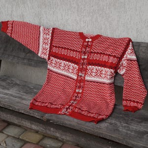 Vintage wool Norwegian womens cardigan, Handmade Scandinavian Sweater, Nordic Folk pattern Cardigan Hand Knited Wool Sweater, Ski Cardigan