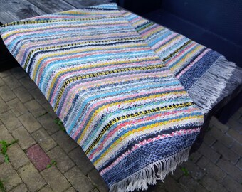 Vintage Big Swedish rag rug, Woven Rug, Cottage Floor Runner