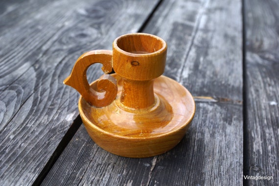 Wooden Candle Holder With a Handle Old Swedish Natural Handmade Candleholder  Farmhouse Decor Scandinavian Design Great Walking Candle Holder 