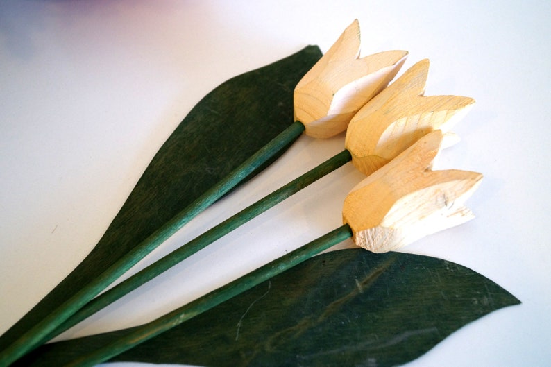 3x Vintage Swedish Wood Flowers Colorful yellow Yellow Wooden Tulip Handcrafted Scandinavian Home Decor Swedish wooden Flowers home decor