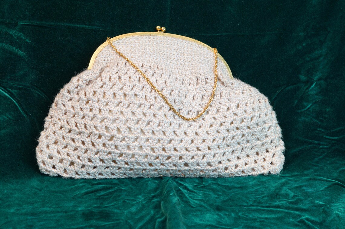 Vintage Crocheted Handbag: Handmade Beige Tote Bag, foto 1 di 5