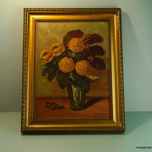 Original Swedish vintage painting. Landscape painting. Painting on canvas. Original signed painting. Original artwork flowers in a vase