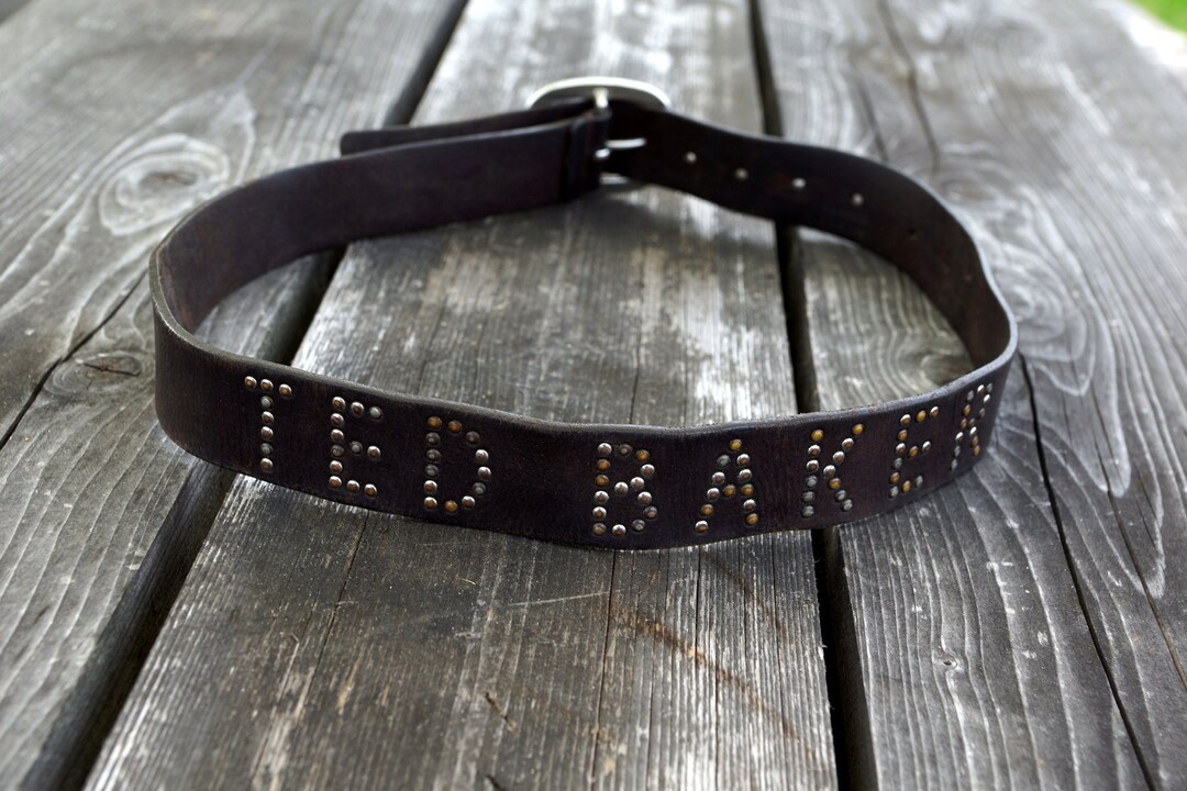 Vintage Brown Leather Belt With Rivets and Solid Brass Bukle. Etsy