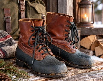 Vintage 1985 Swedish Military Tretorn Boots, Leather Rubber Army Boots, Scandinavian Outdoor Boots, EU 38–39