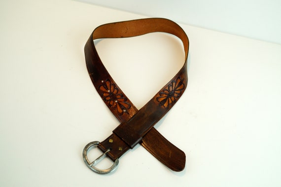 Vintage Cognac leather belt. Very thick leather b… - image 2