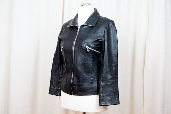 Vintage Lamb Nappa Leather Biker Jacket - Black Womens Blazer (EUR 
