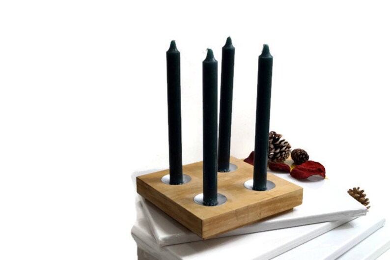 Vintage Wood Candelabra Flat Wooden Candle Holder Solid Wood Etsy