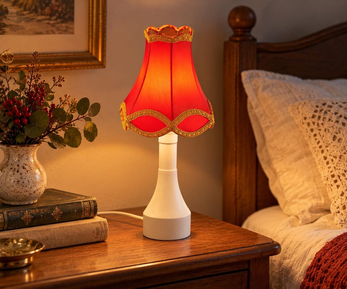 Vintage Swedish Table Lamp: Antique Wood Desk Lamp with Lampshade, foto 1 di 5