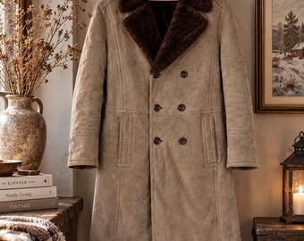 Vintage Swedish Sheepskin Coat, 1980s Brown Shearling Leather Coat, Albackens Sweden, Unisex Winter Coat Size 48