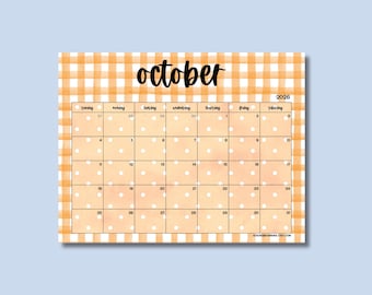 October 2026 Calendar, Orange Gingham and Polka Dot One Month Printable Design, Monthly Planner Page
