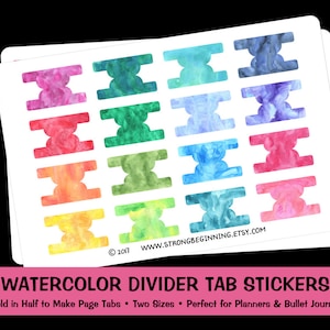 Watercolor Divider Tab Stickers, Planner Stickers, Bullet Journal Stickers, Page Dividers, Page Tabs, Planner Dividers, Journal Dividers