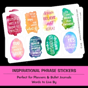 Inspirational Phrase Stickers, Planner Stickers, Bullet Journal Stickers, Positive Thoughts, Encouraging Phrase Stickers, Colorful Stickers