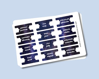 Galaxy Month Planner Tab Stickers, Bullet Journal Dividers