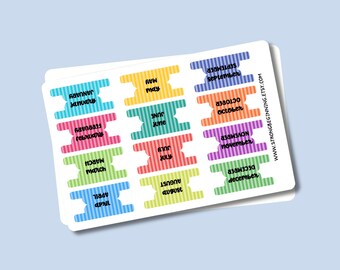 Striped Month Divider Tab Stickers, Bullet Journal Stickers, Planner Stickers, Page Dividers, Page Tabs, Calendar Month Stickers