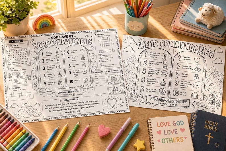 10 Commandments Placemat & Coloring Page Printable | Christian Kids ...