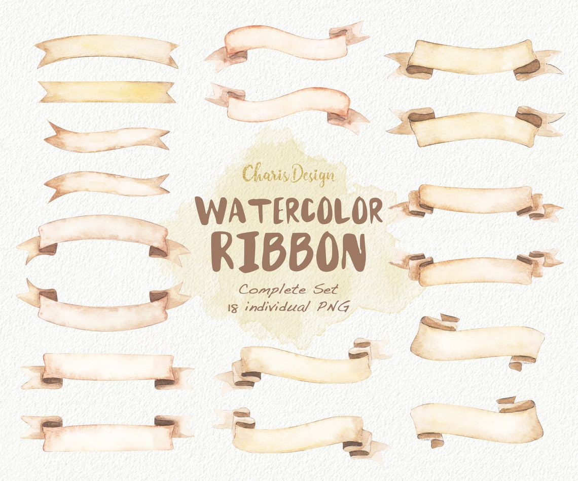 Ribbon Watercolor Clipart Banner Wedding Invitation Scrapbook Planner
